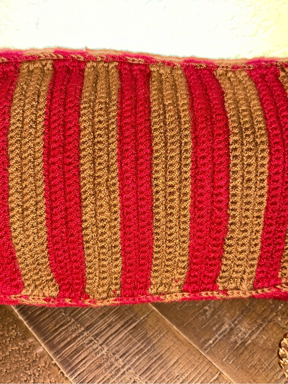 Striped Red and Brown Fringe Crossbody Bag with Gold Chain - Picture 5 of 6